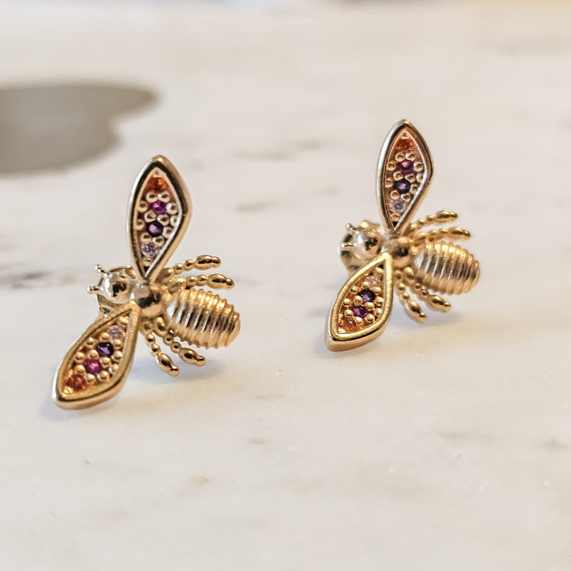 18K Gold Plated Dragon-Fly Rainbow Zirconia Earrings