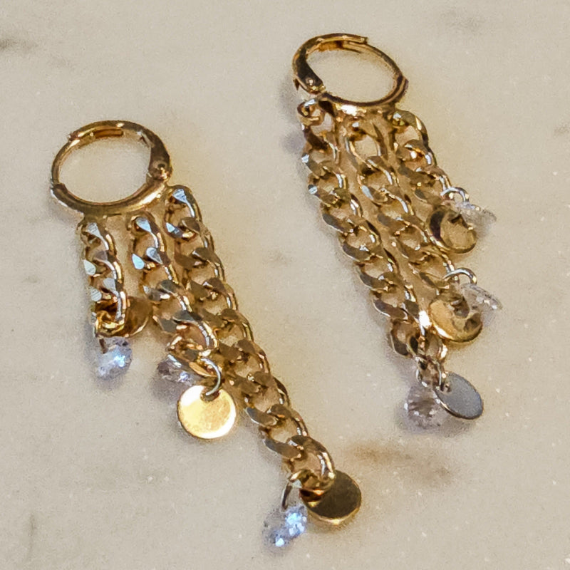 18K Gold Plated Hoops Three Cuban Chain Earrings