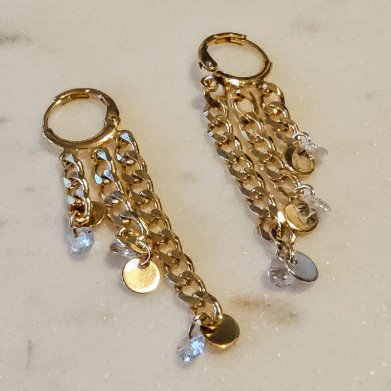 18K Gold Plated Hoops Three Cuban Chain Earrings