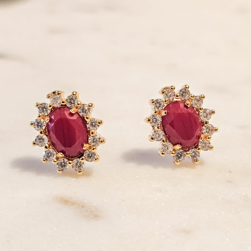 18K Gold Plated Round Red Studded Zirconia Earrings