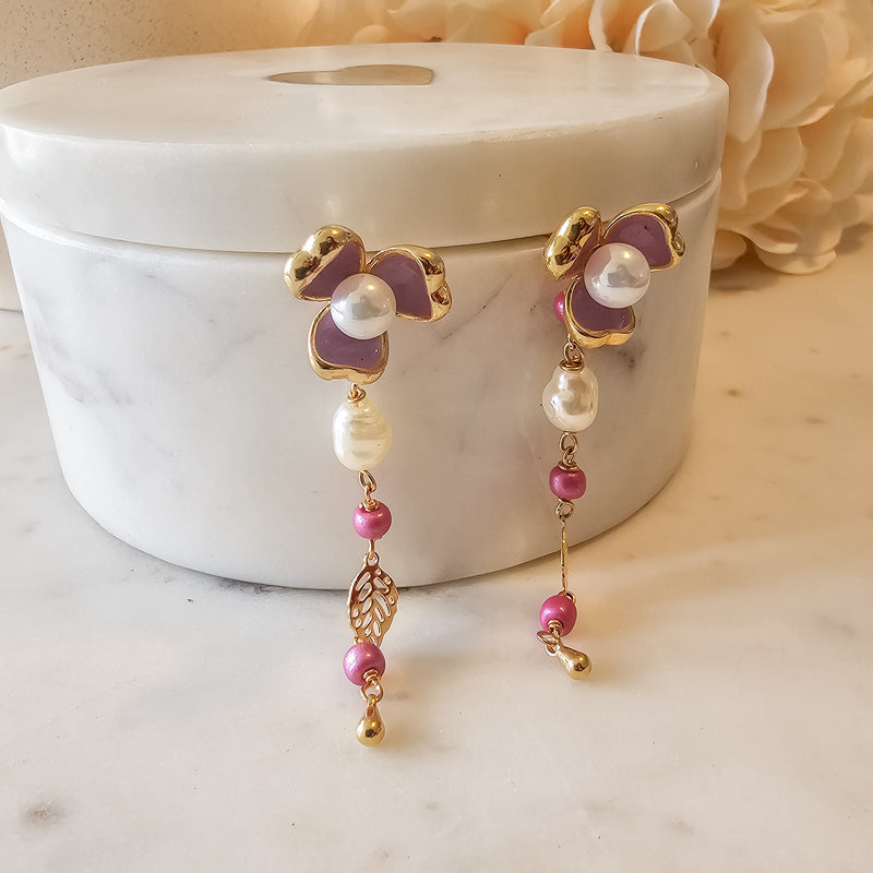 18K Gold Plated Duo Pearls Dangling Earrings