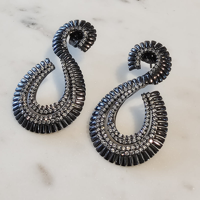 Black Rhodium Plated Studded Zirconia Earrings