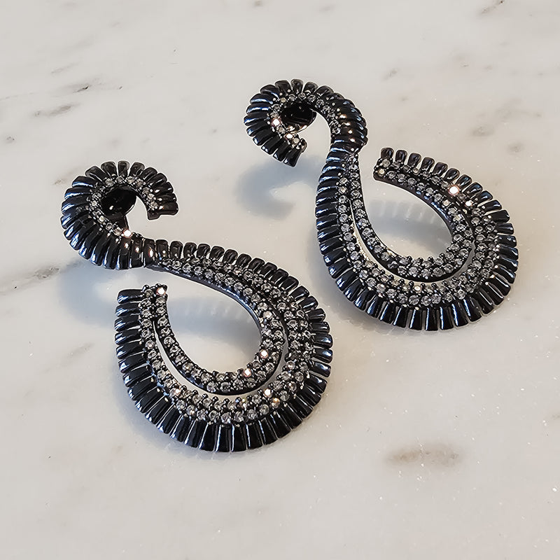 Black Rhodium Plated Studded Zirconia Earrings