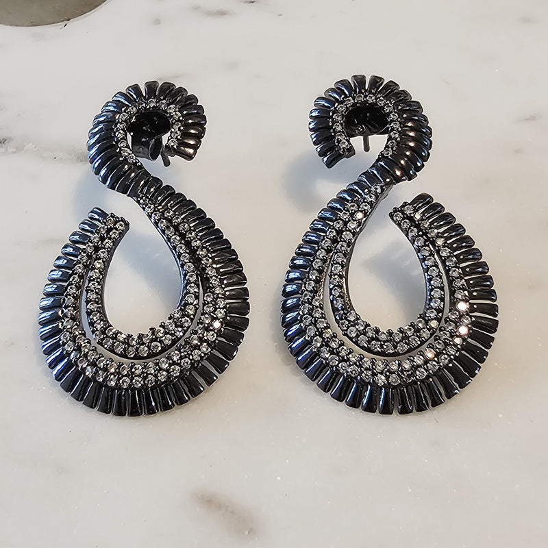 Black Rhodium Plated Studded Zirconia Earrings