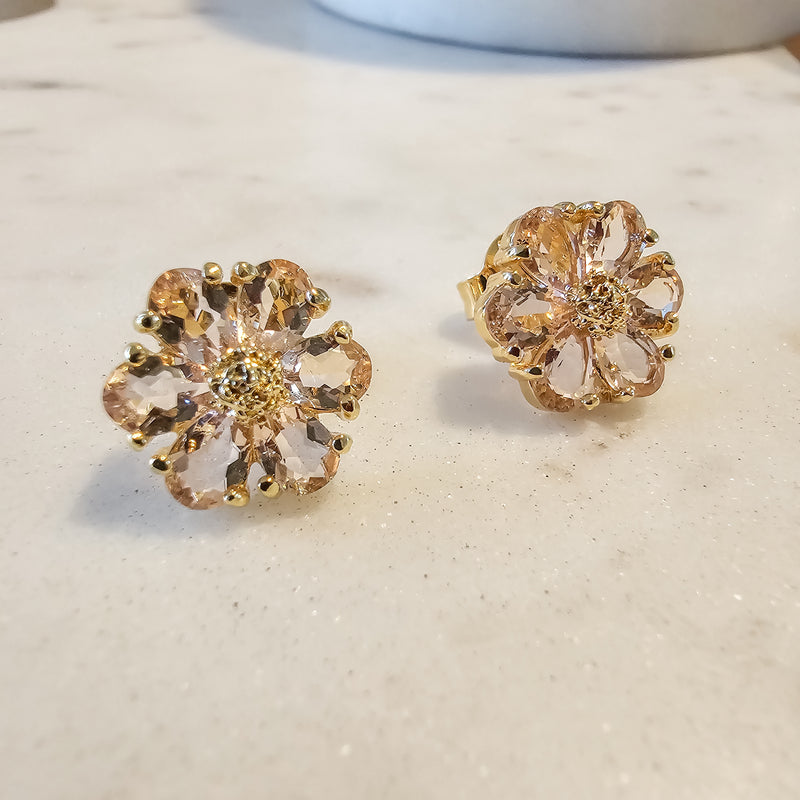 18K Gold Plated Stone Flower Earrings