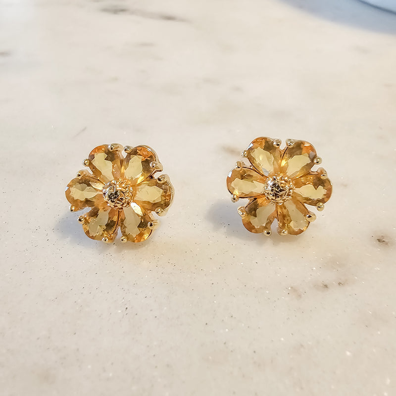 18K Gold Plated Stone Flower Earrings