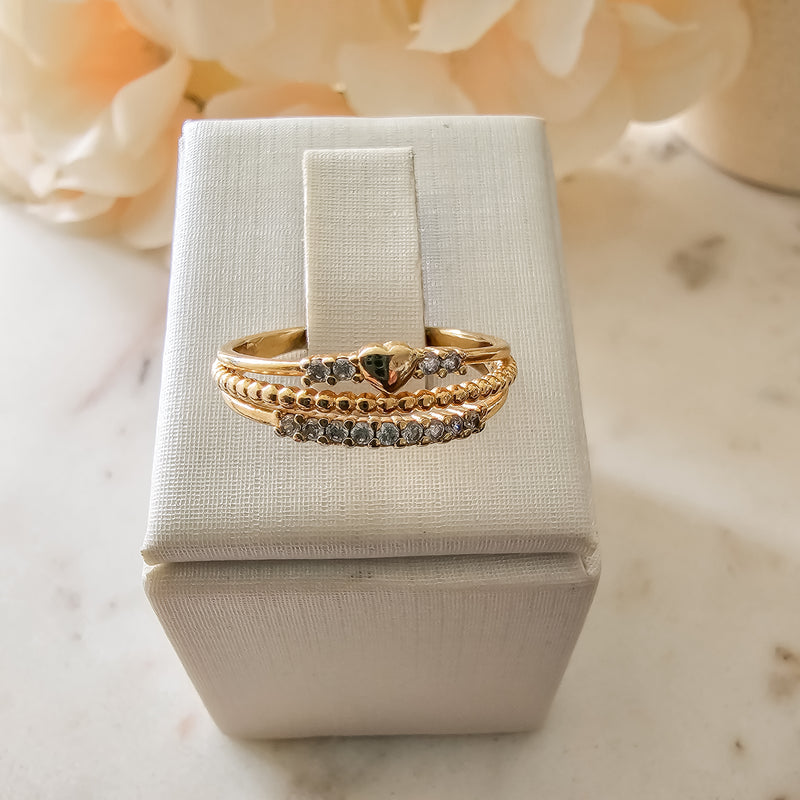 18K Gold Plated Stacker Delicate Studded Zirconia Ring