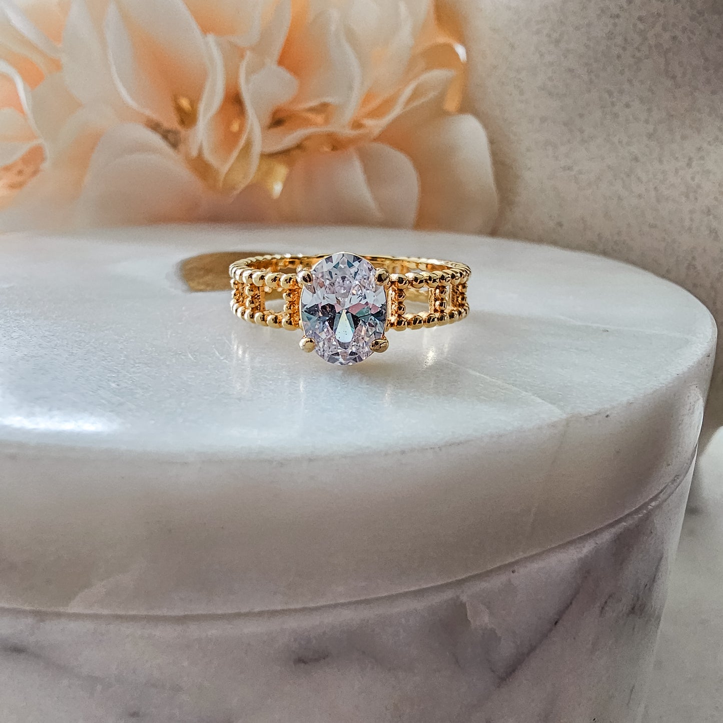18K Gold Plated Solitaire Zirconia Ring