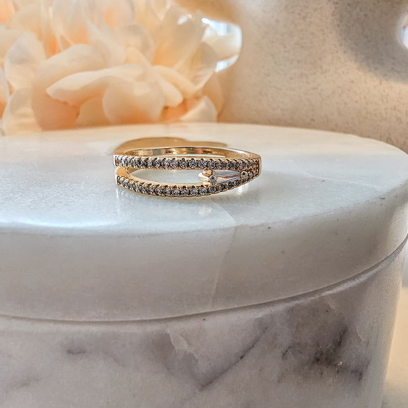 18K Gold Plated Band Delicate Studded Zirconia Ring