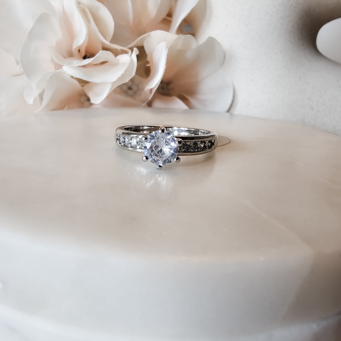 White Rhodium Solitaire Zirconia Ring