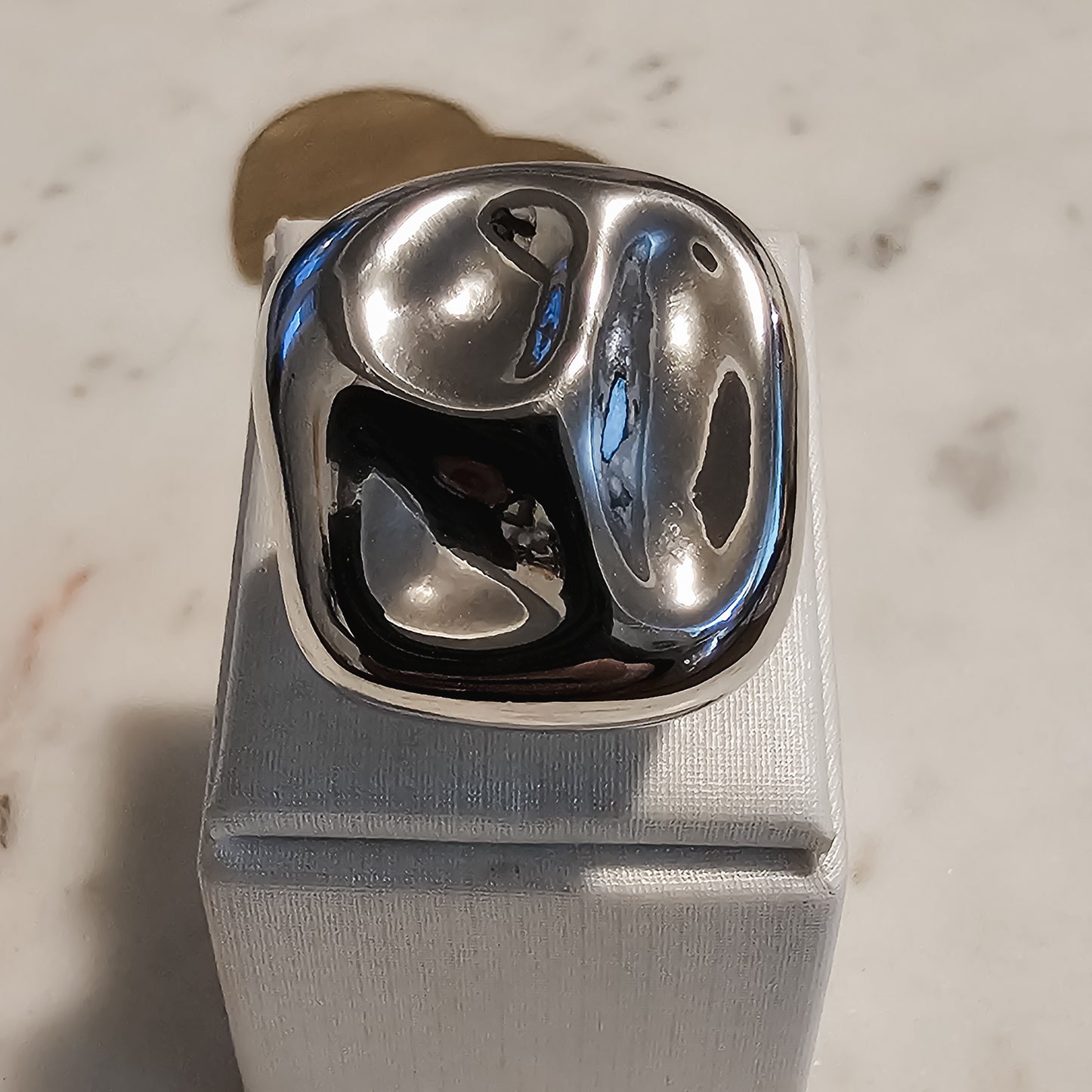White Rhodium Plated Bold Organic Square Ring