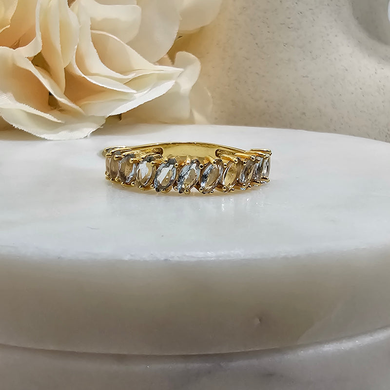 18K Gold Plated Aquamarine Navettes Ring