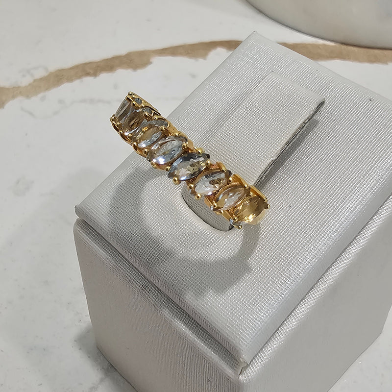 18K Gold Plated Aquamarine Navettes Ring