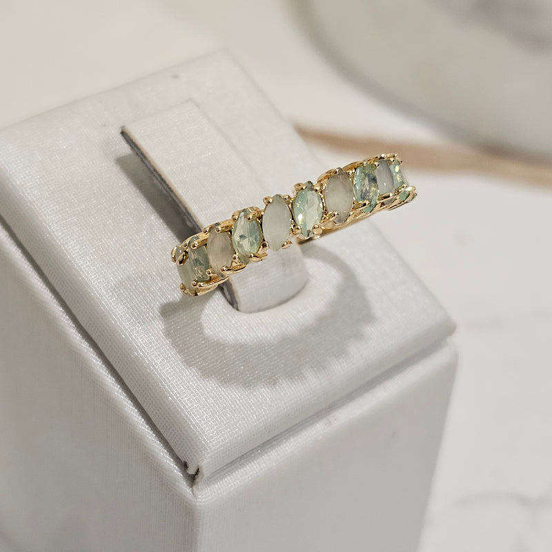 18K Gold Plated Ice White Crystal and Beryl Navettes Ring