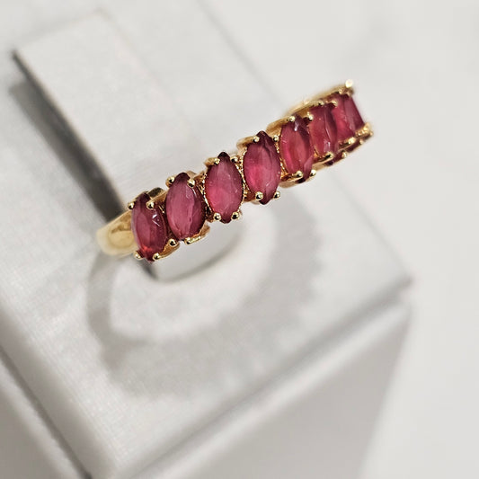 18K Gold Plated Rubellite Navettes Ring