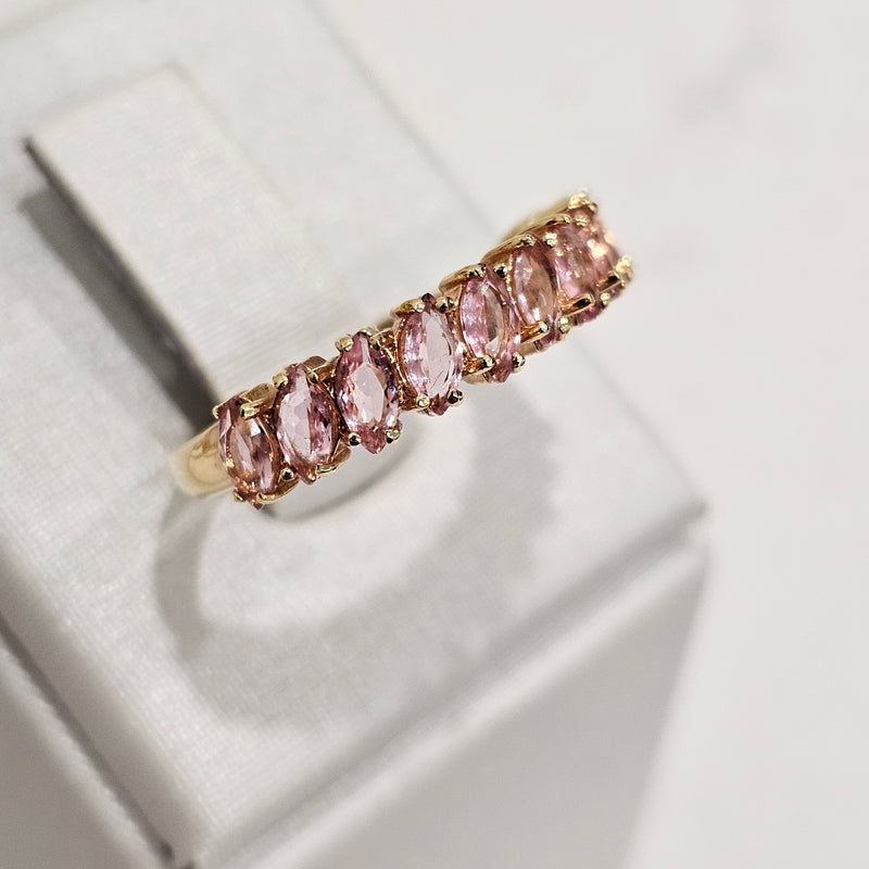 18K Gold Plated Pink Sapphire Navettes Ring