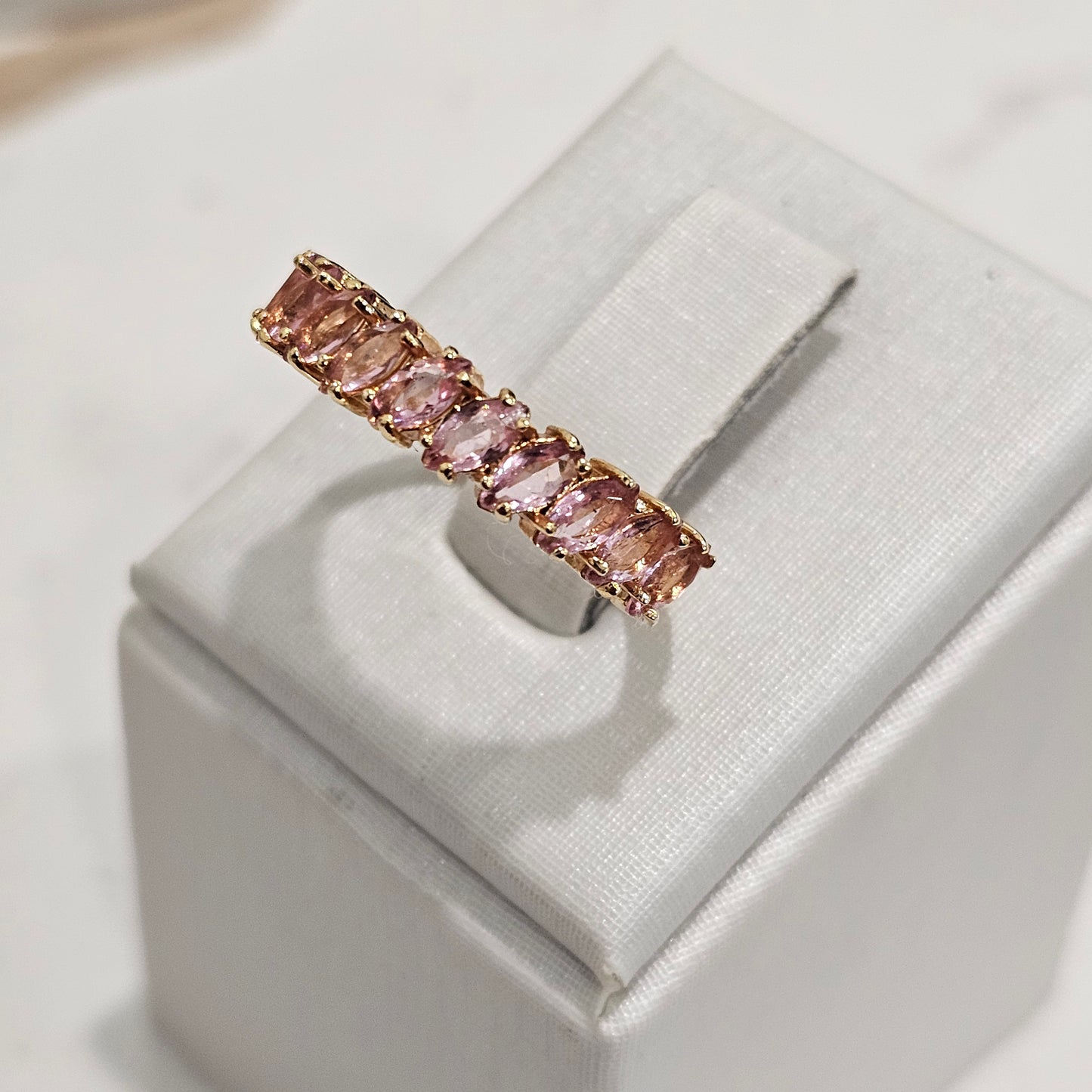 18K Gold Plated Pink Sapphire Navettes Ring