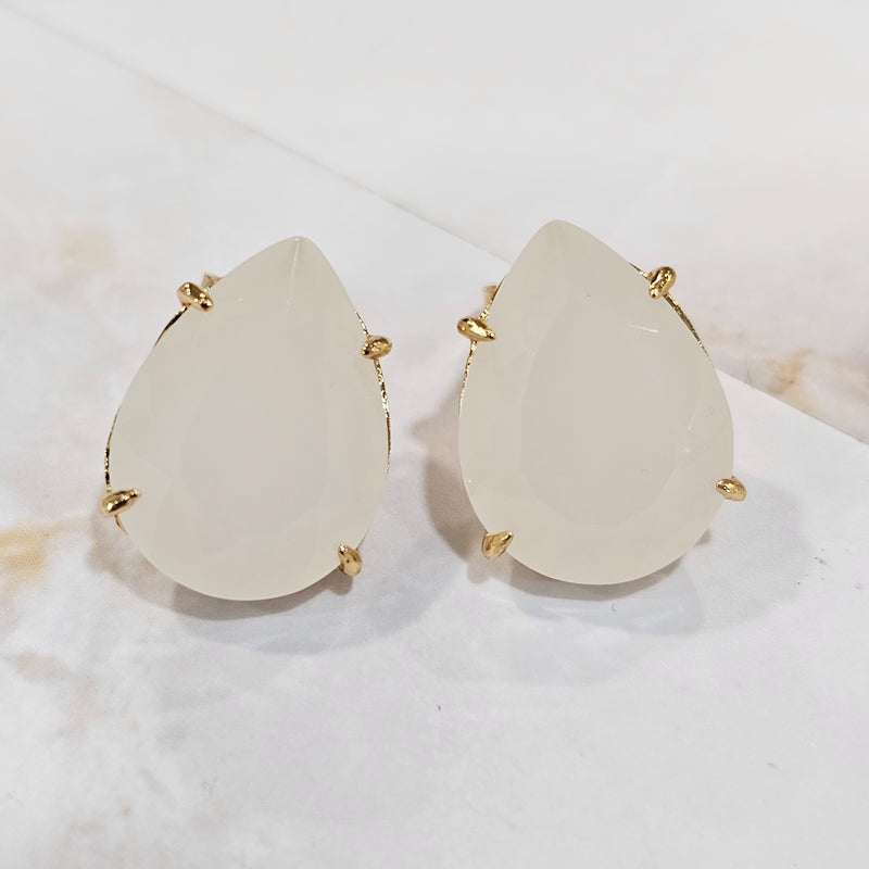 18K Gold Plated Teardrop Neutral Stones 15x20mm Earrings