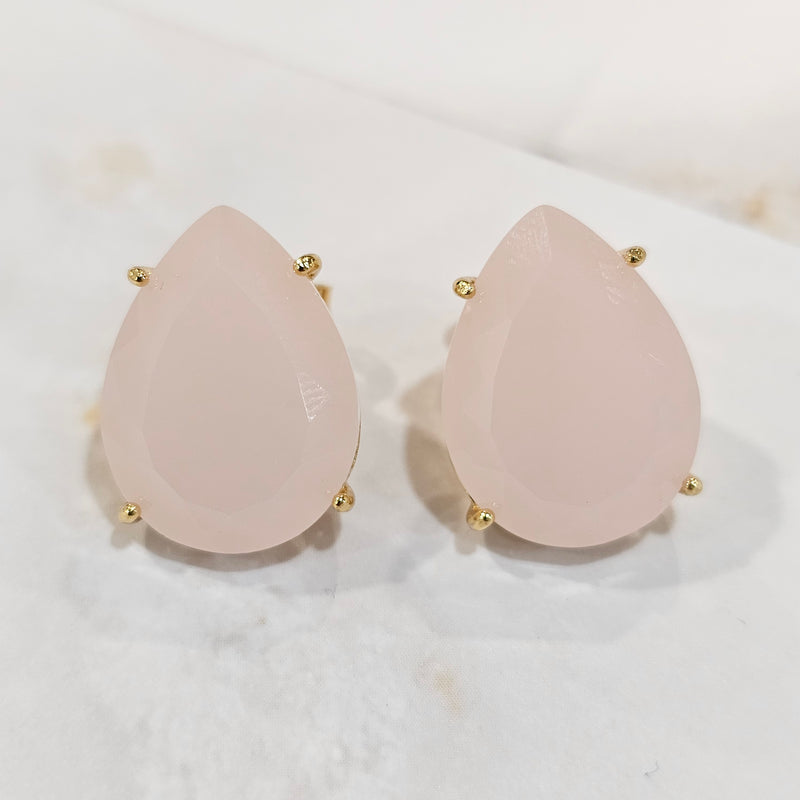 18K Gold Plated Teardrop Pink Stones 15x20mm Earrings