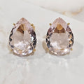 18K Gold Plated Teardrop Pink Stones 15x20mm Earrings