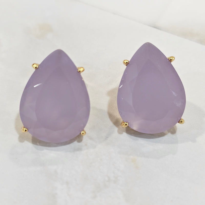 18K Gold Plated Teardrop Pink Stones 15x20mm Earrings