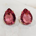 18K Gold Plated Teardrop Pink Stones 15x20mm Earrings