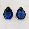 18K Gold Plated Teardrop Blue and Green Stones 15x20mm Earrings