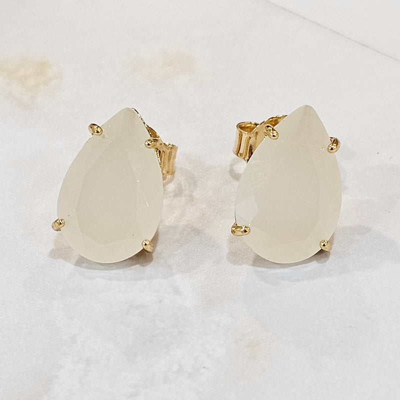 18K Gold Plated Teardrop Neutral Stone 10x15mm Earrings