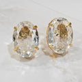 18K Gold Plated Stud Oval Stone Earrings