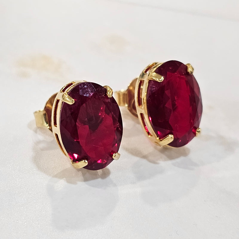 18K Gold Plated Stud Oval Ruby Earrings