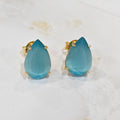 18K Gold Plated Teardrop Blue Stones 10x15mm Earrings