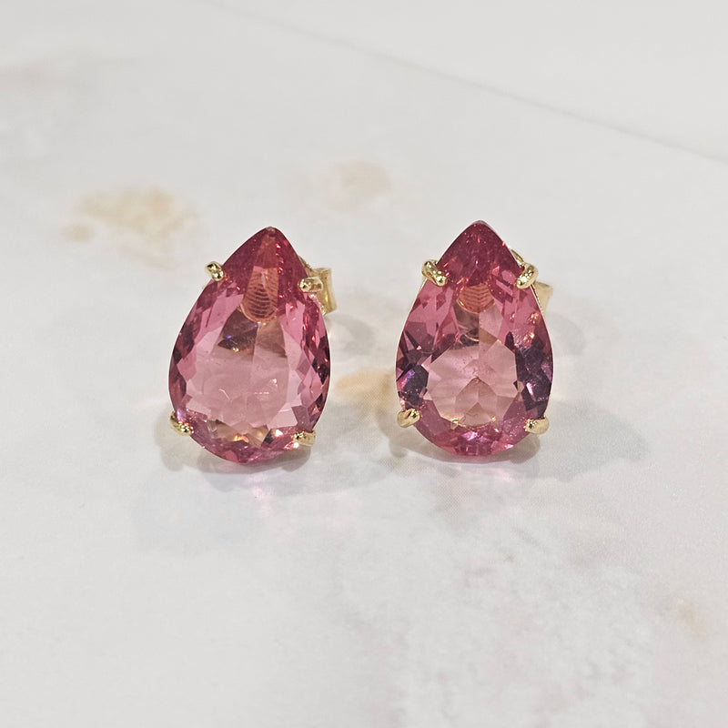 18K Gold Plated Teardrop Red to Pink Stones 10x15mm Earrings