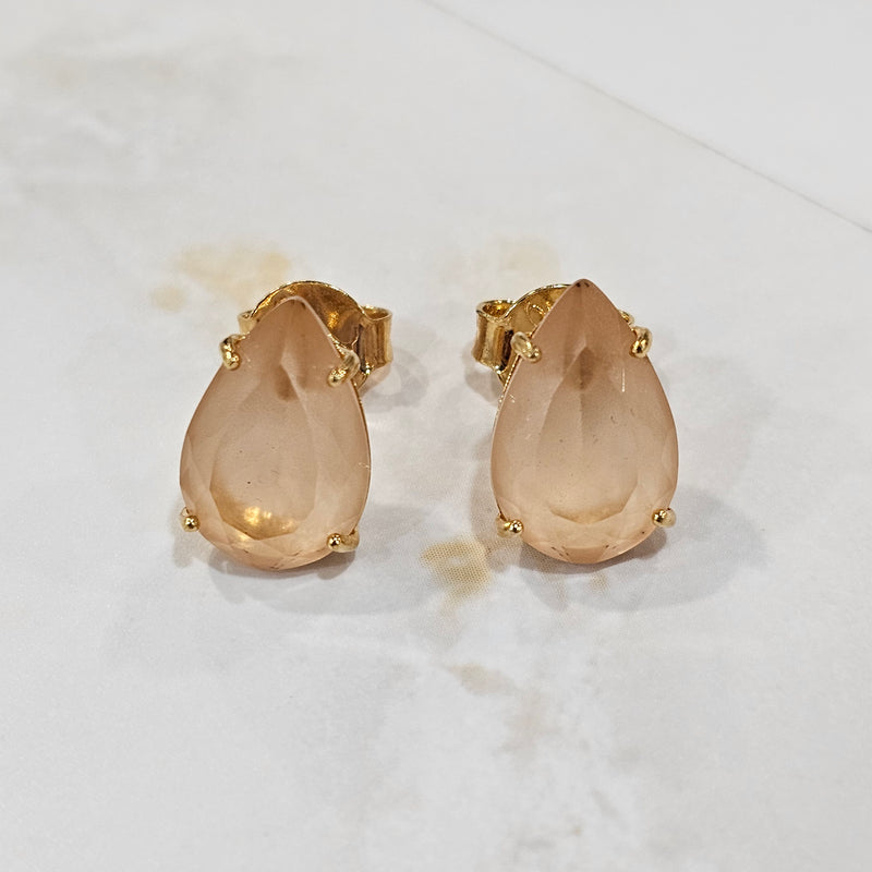 18K Gold Plated Teardrop Yellow Stones 10x15mm Earrings