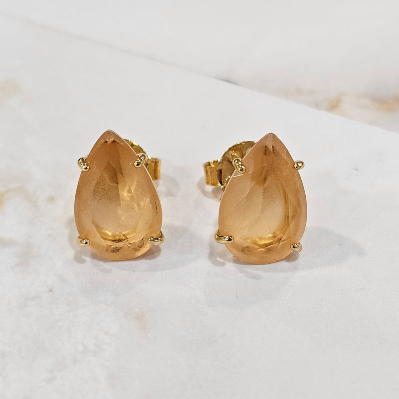 18K Gold Plated Teardrop Yellow Stones 10x15mm Earrings