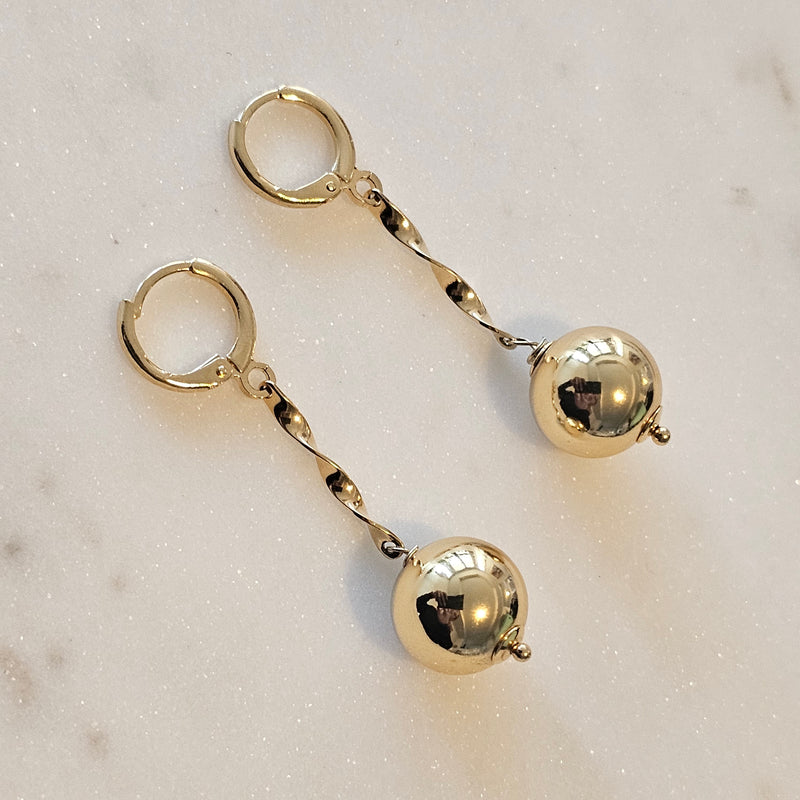 18K Gold Plated Medium Hoops Balls Dangling Earrings