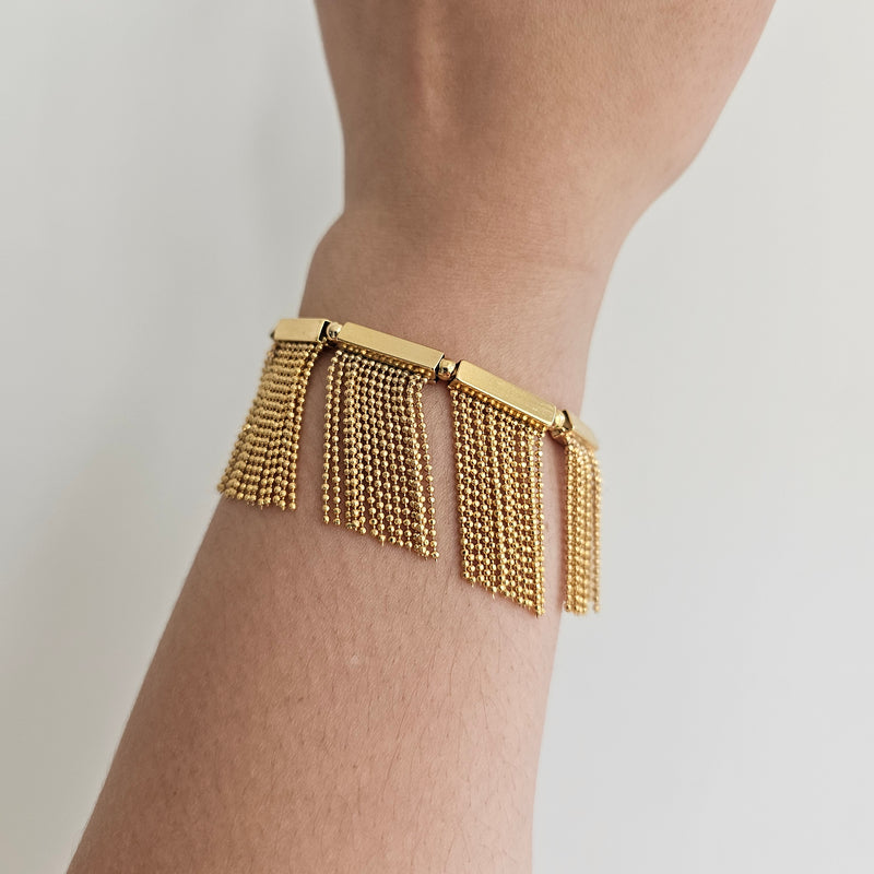 18K Gold Plated Adjustable Fringe Balls Rectangular Tubes Bracelet