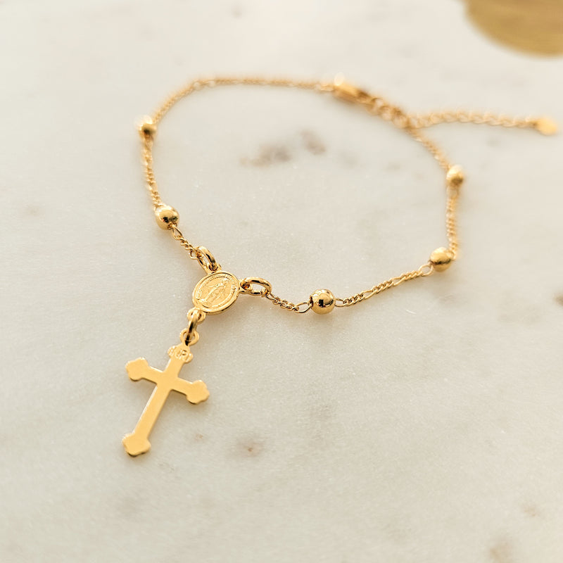 18K Gold Plated Delicate With Small Balls Cross Bracelet