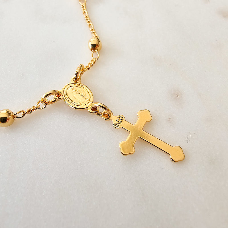 18K Gold Plated Delicate With Small Balls Cross Bracelet