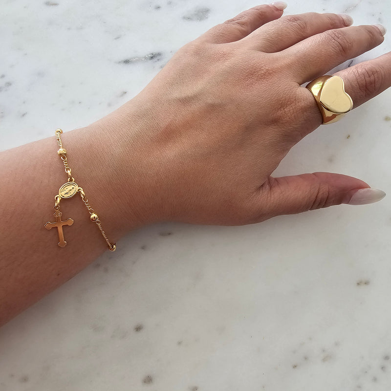 18K Gold Plated Delicate With Small Balls Cross Bracelet