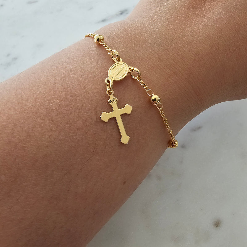 18K Gold Plated Delicate With Small Balls Cross Bracelet