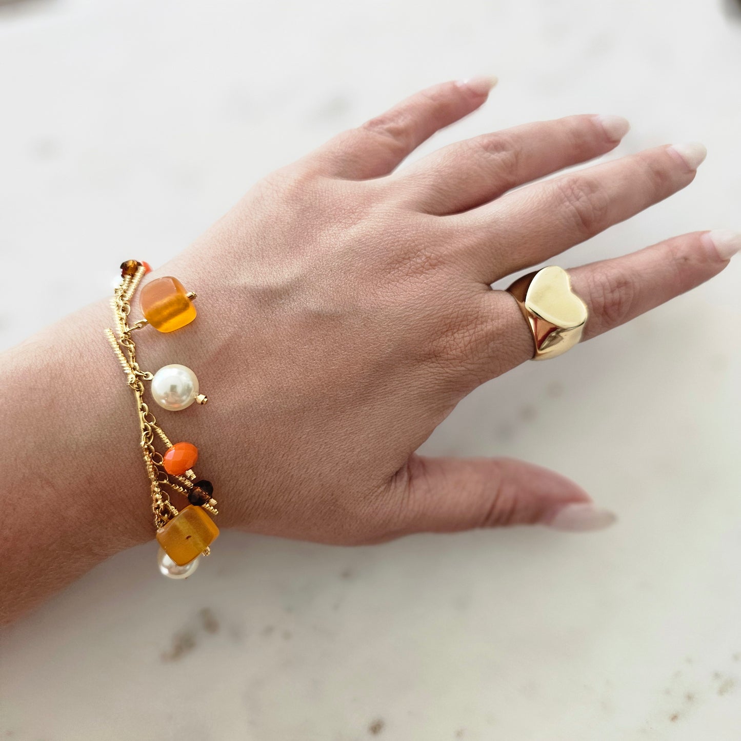 18K Gold Plated Pearls and Colorful Bracelet