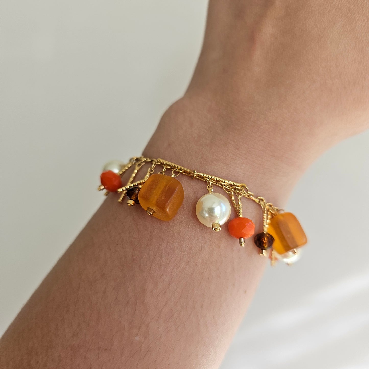 18K Gold Plated Pearls and Colorful Bracelet