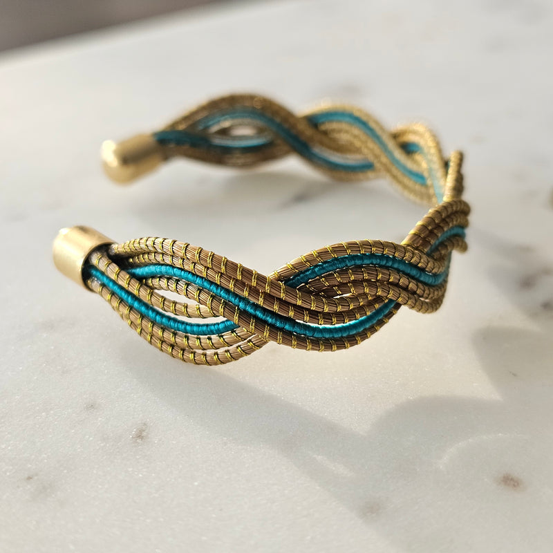 Thick Golden Grass Blue Bracelet