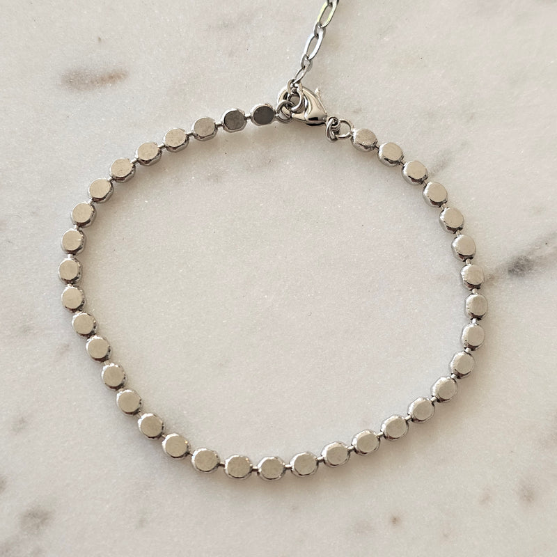 White Rhodium Plated Minimalist Dot Bracelet