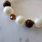 18K Gold Plated, Pearls, Wood Balls, Brown Crystals Bracelet