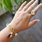 18K Gold Plated, Pearls, Wood Balls, Brown Crystals Bracelet