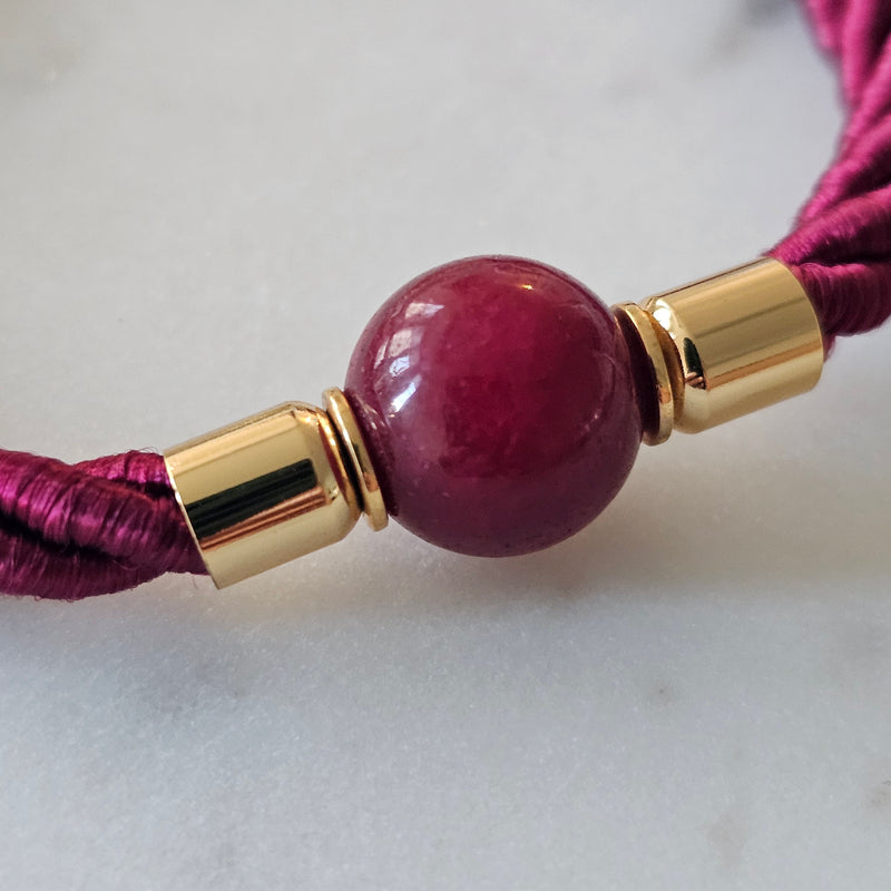 18K Gold Plated Round Jade Rhodonite Bracelet