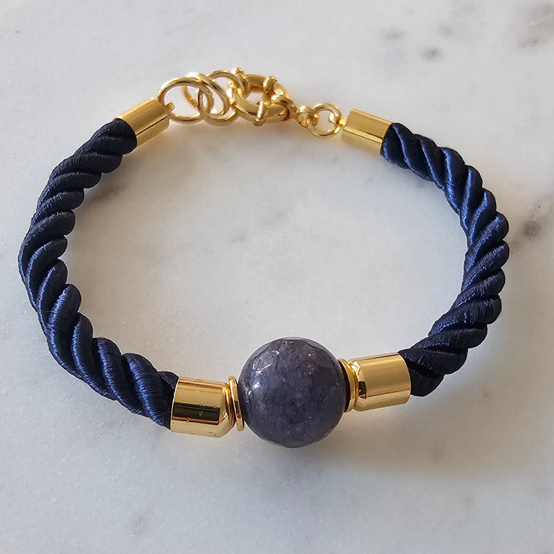 18K Gold Plated Round Sodalite Bracelet