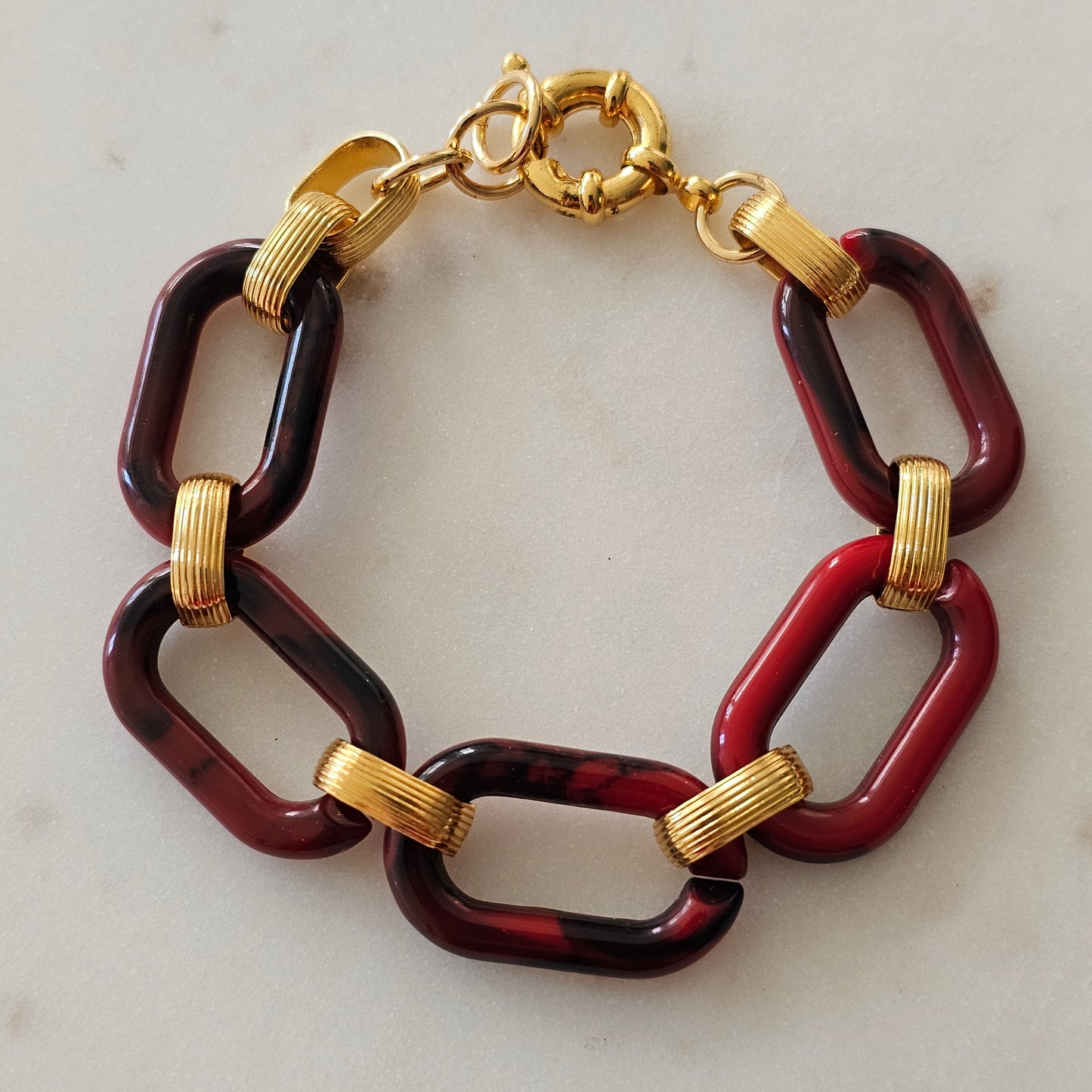 18K Gold Plated Cream Link Resin Bracelet