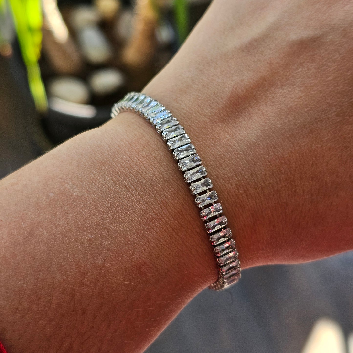 White Rhodium Plated Baguette Zirconia Bracelet